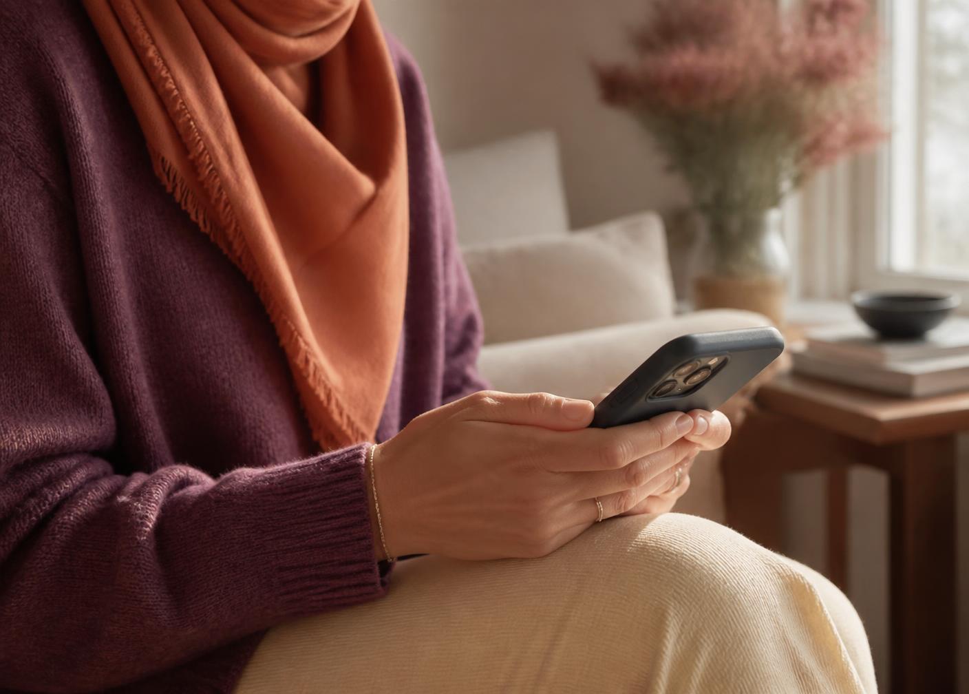 Mobiltelefon i varmt ljus som symbol för digital vård